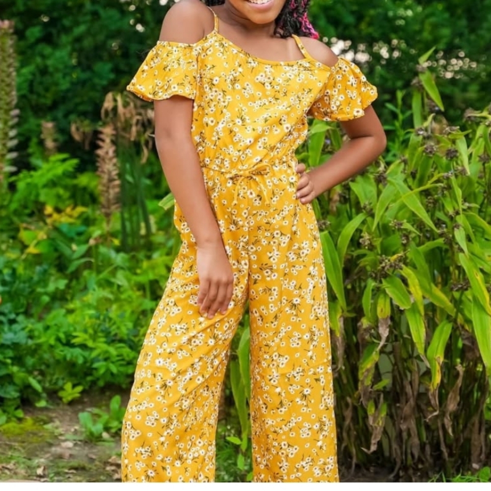 Ukids Yellow Floral Off-Shoulder Jumpsuit Size L